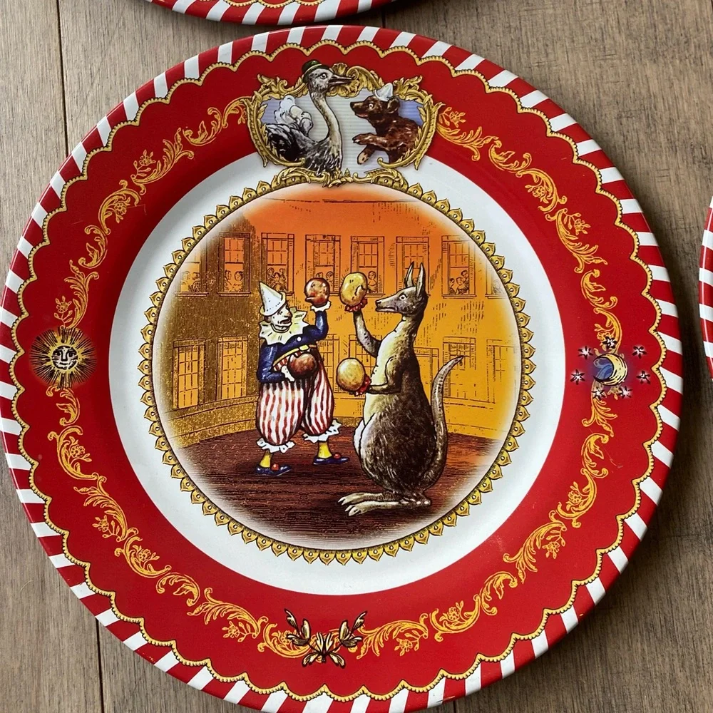 Restoration Hardware Circus Animals 4 Tin Plates Set Tin & Lid Whimsical